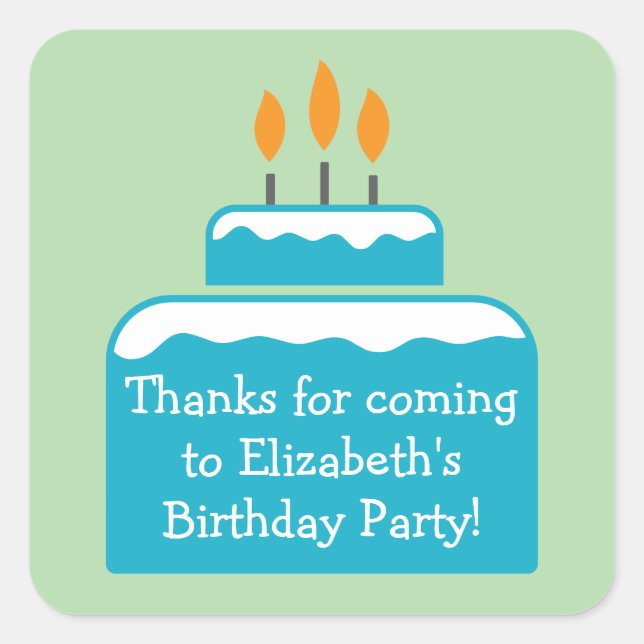 Custom Name Birthday Party Cake Modern Favor Square Sticker (Front)