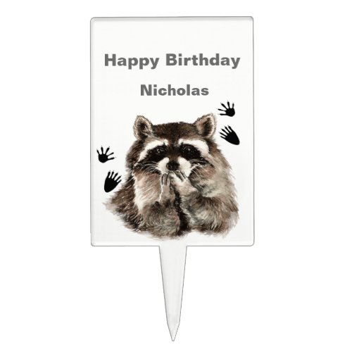 Custom Name  Birthday Raccoon Kisses Fun Cake Topper