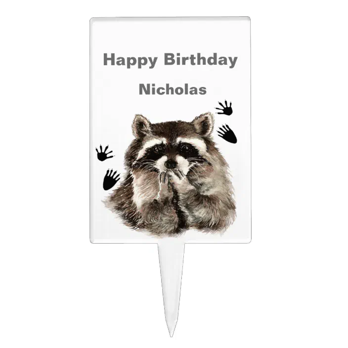 Custom Name Birthday Raccoon Kisses Fun Cake Topper Zazzle Com