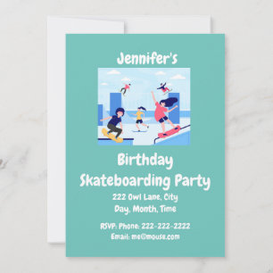 Custom Name Birthday Skateboarding Party Invitation