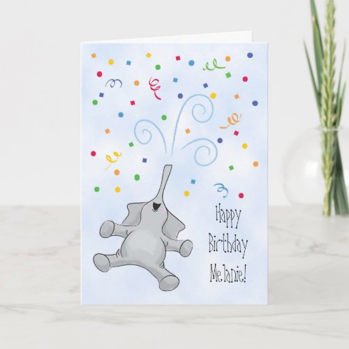 Custom Name Birthday with Joyful Elephant Card