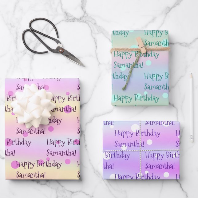 Custom Name Birthday Wrapping Paper (3 Sheets) (Front)