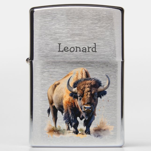 Custom Name Bison Buffalo Wildlife Nature Animal Zippo Lighter (Front)