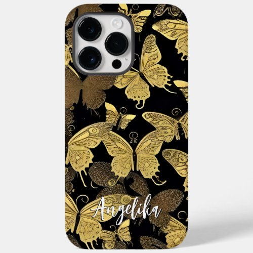 Custom Name Black and Gold Butterfly Case_Mate iPhone 14 Pro Max Case