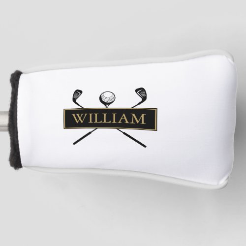 Custom Name Black And Gold Clubs And Ball Golf Head Cover