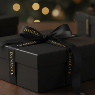 Custom Name Black and Gold Satin Ribbon Elegant