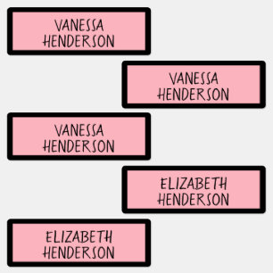 Custom Name Black and Pink Kids' Labels