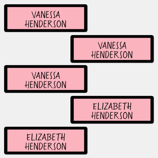Custom Name Black and Pink Kids' Labels (Group)