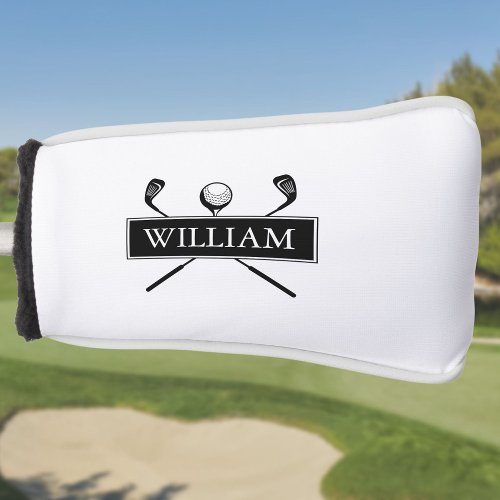 Custom Name Black And White Clubs And Ball Golf Head Cover