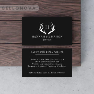 Custom Name Black And White Deer Antler Monogram Business Card