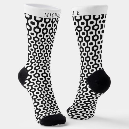 Custom Name Black And White Ipanema Geometric  Socks