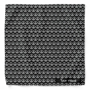 Custom Name Black and White Peace Signs Bandana