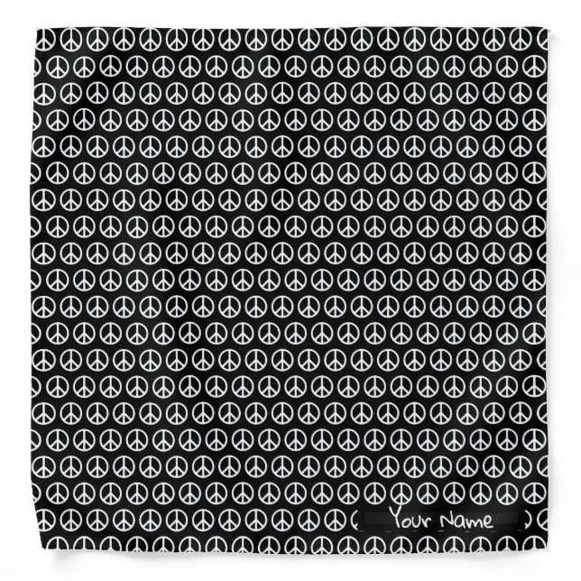 Custom Name Black and White Peace Signs Bandana (Front)