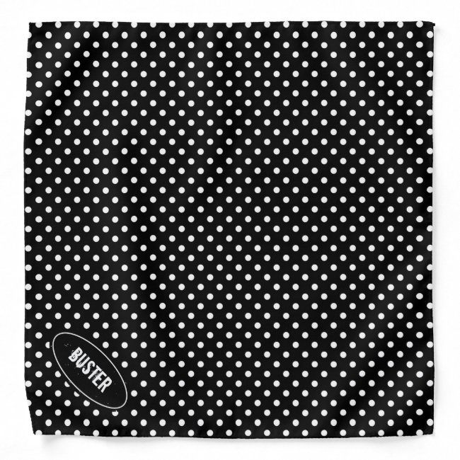 Custom name black and white polka dots dog bandana