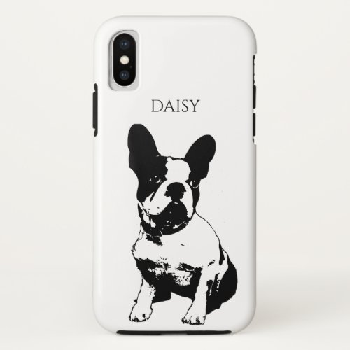 Custom Name Black And White Sitting French Bulldog iPhone X Case