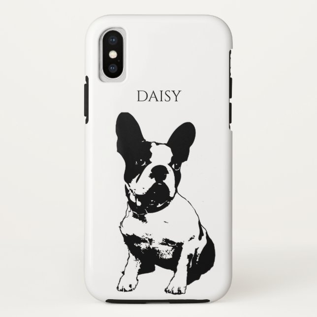 Custom Name Black And White Sitting French Bulldog Case-Mate iPhone Case (Back)