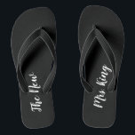 Custom Name Black and White Wedding Flip Flops<br><div class="desc">These black and white flip flops are perfect for a beach wedding reception or honeymoon at the beach. The flip flop is black with white script that says "the new Mrs.",  The flip flops can be personalized with the bride's name.</div>