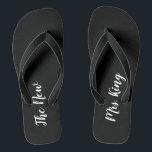 Custom Name Black and White Wedding Flip Flops<br><div class="desc">These black and white flip flops are perfect for a beach wedding reception or honeymoon at the beach. The flip flop is black with white script that says "the new Mrs.",  The flip flops can be personalized with the bride's name.</div>