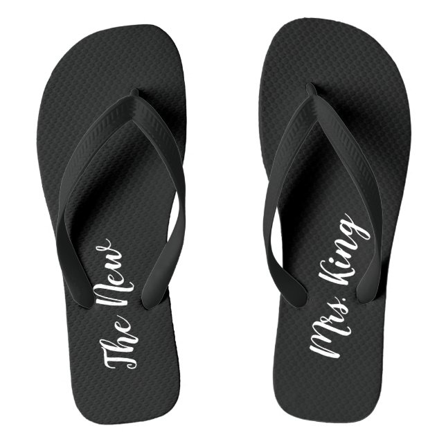 Custom Name Black and White Wedding Flip Flops (Footbed)