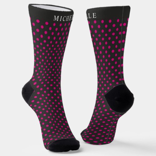 Custom Name Black Background Pink Polka Dot Socks