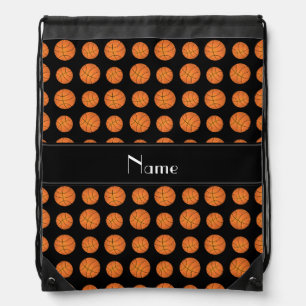 Custom name black basketballs black stripe drawstring bag