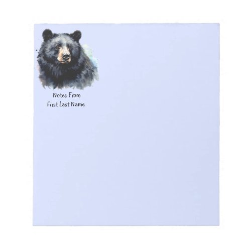 Custom Name Black Bear Watercolor Animal Nature  Notepad