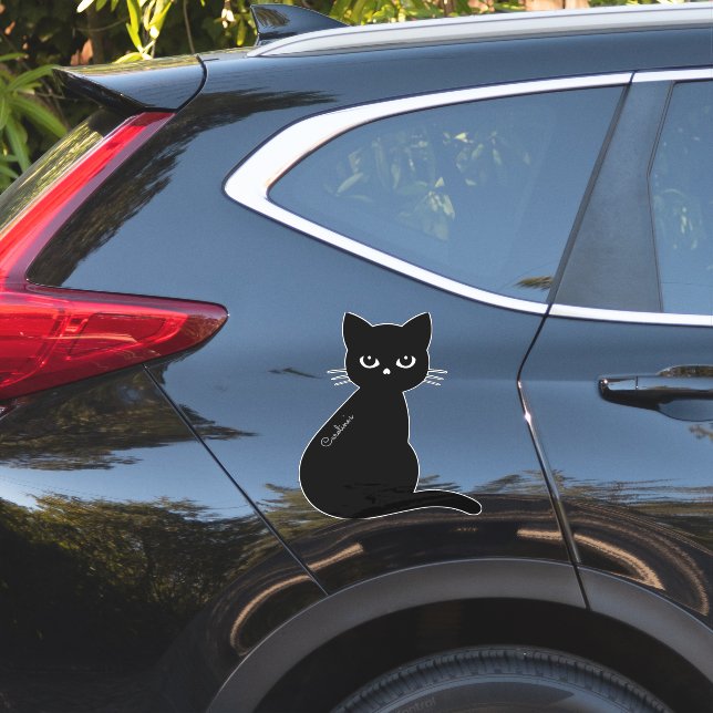 Custom Name Black Cat Car Suitcase Sticker (Car Side)