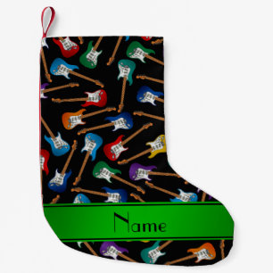 Custom name black colorful electric guitars small christmas stocking