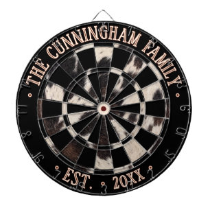Custom Name Black & Cowhide Animal Print Pattern Dart Board