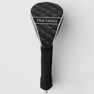 Custom Name Black Diamond-Stitched Leather   Sleek Golf Head Cover