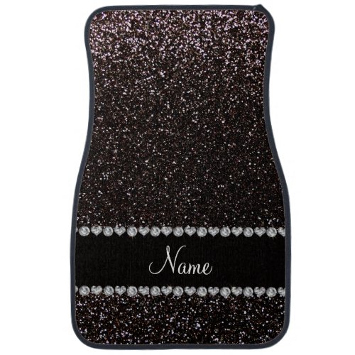 Custom name black glitter black stripe car floor mat