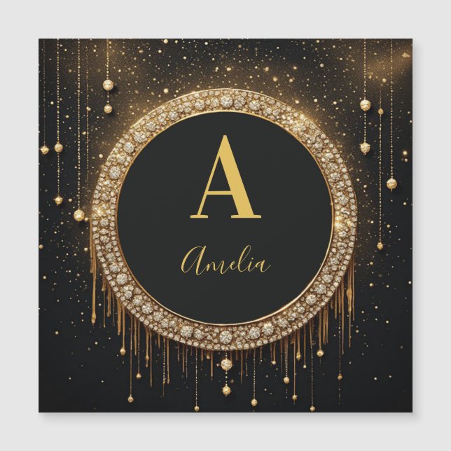 Custom Name Black Glitter Monogram Letter (Front)