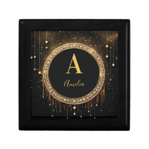 Custom Name Black Glitter Monogram Letter Gift Box
