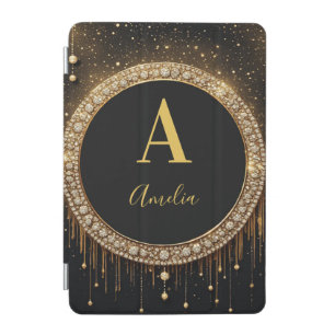 Custom Name Black Glitter Monogram Letter iPad Mini Cover