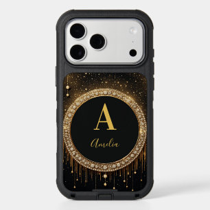 Custom Name Black Glitter Monogram Letter iPhone 17 Pro Max Case