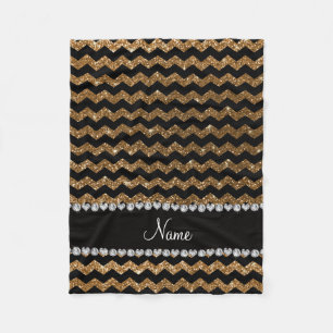 Custom name black gold glitter chevrons fleece blanket