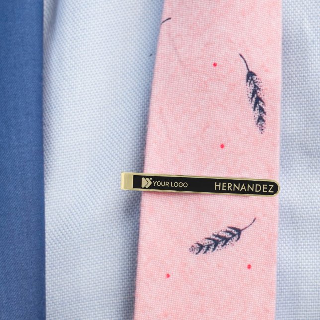 Custom Name Black & Gold Logo Employee Uniform Gold Finish Tie Bar (Custom Name Black & Gold Logo Employee Uniform Gold Finish Tie Bar)