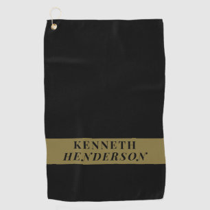 Custom Name Black Gold Minimalist Modern Men  Golf Towel