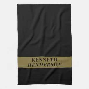 Custom Name Black Gold Modern Minimalist Men Chef Kitchen Towel