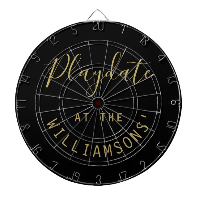 Custom Name Black Gold Playdate Script Minimalist  Dart Board (Front)