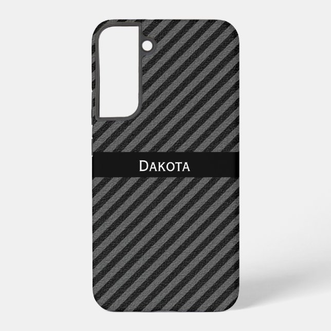 Custom Name Black & Gray Textured Diagonal Stripes Samsung Galaxy Case (Back)