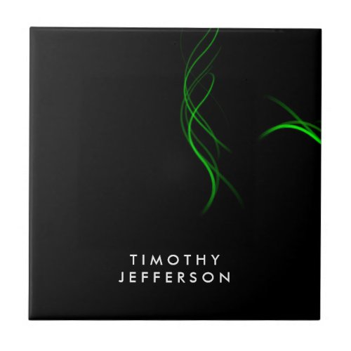 Custom Name Black Green Curves Elegant Modern Ceramic Tile