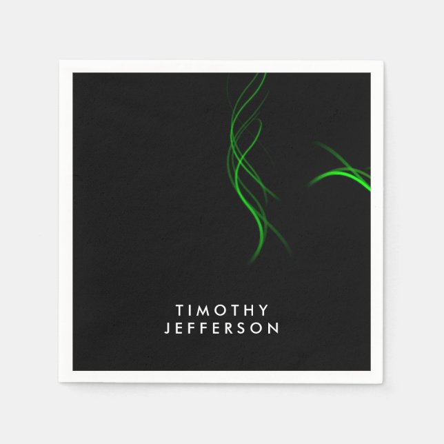 Custom Name Black Green Curves Elegant Modern Napkins (Front)
