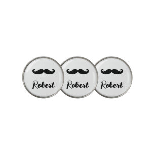 Custom name black handlebar moustache golf ball marker