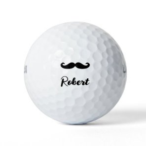 Custom name black handlebar moustache  golf balls