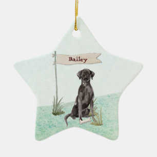 Custom Name Black Lab Pet Dog Ceramic Ornament