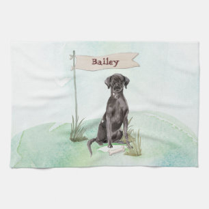 Custom Name Black Lab Pet Dog Kitchen Towel