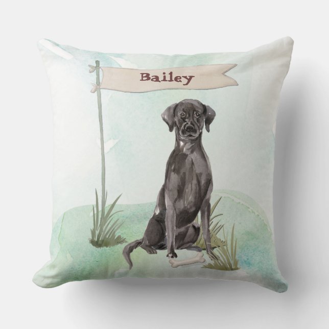 Custom Name Black Lab Pet Dog Throw Pillow (Front)