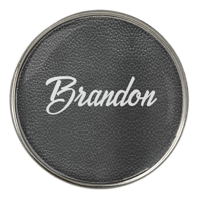 Custom name black leather golf ball marker (Front)