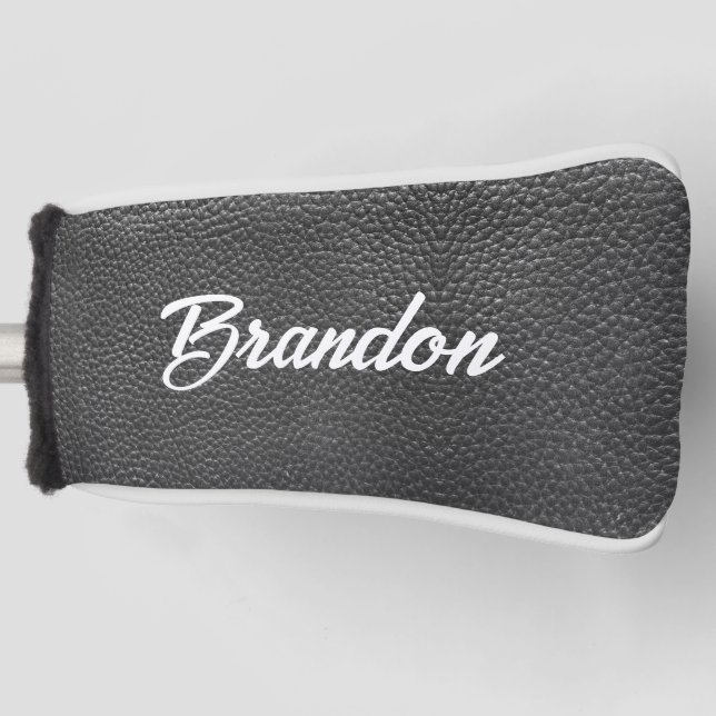 Custom name black leather golf head cover (Front)